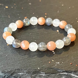 Sunstone, Moonstone & Labradorite Wrist Mala  //  Connection to the Divine Feminine - Goddess Energy - Trusting Our Intuition