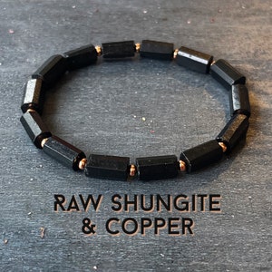 Raw Shungite Wrist Mala with Copper // Mens Yoga Bracelet, Grounding the Root Chakra - Protection - Stress Relief