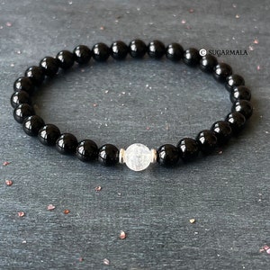 Full Moon Wrist Mala  //  AAA Black Tourmaline & AAA Moonstone, Surrender to the Rhythm of Life - Goddess Energy