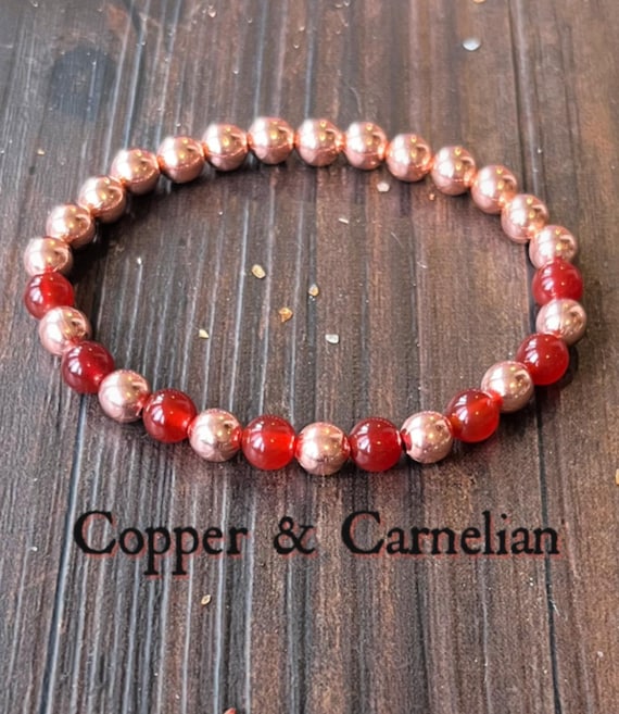 Copper & Carnelian Bracelet - Untreated Copper - EMF Protection - Vitality, Passion + Motivation - Fire Element - Sacral Chakra Support