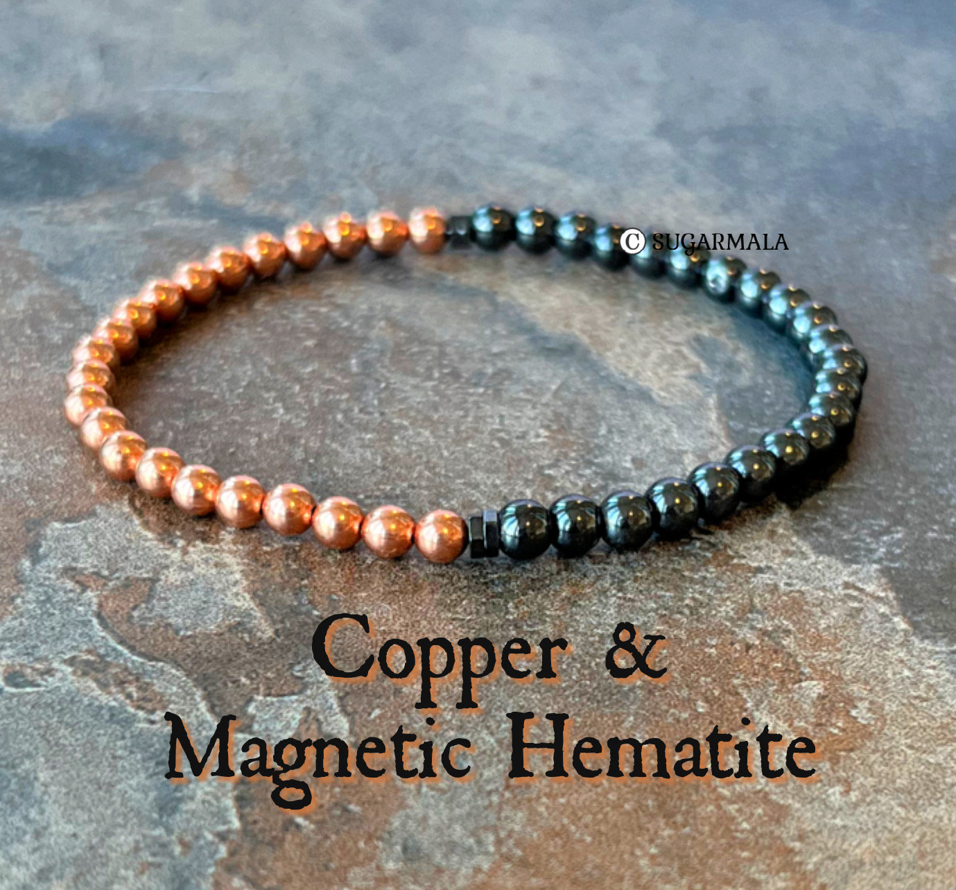 Unisex Black & Copper Magnetic Hematite Bracelet/Anklet - Super Strong AAA+