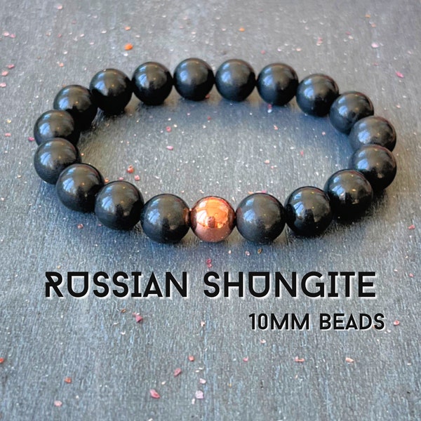 10mm Russian Shungite & Untreated Copper // Root Chakra Support - Stimulates Energy Flow - EMF Shield - Wonderfully Protective