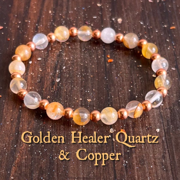 Golden Healer Quartz & Untreated Copper Wrist Mala // Stimulates Energy Flow - Self Confidence - Positive Energy