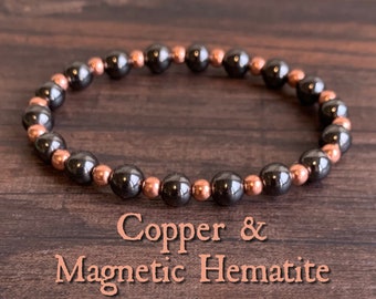 Genuine Copper & Magnetic Hematite Wrist Mala // Stimulates Energy Flow - Wonderfully Protective and Grounding