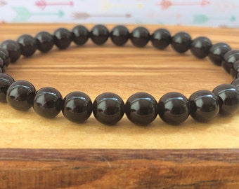 AAA Black Tourmaline Wrist Mala  //  6mm Crystals, Grounding the Root Chakra - Negative Energy Protection - Stress Relief