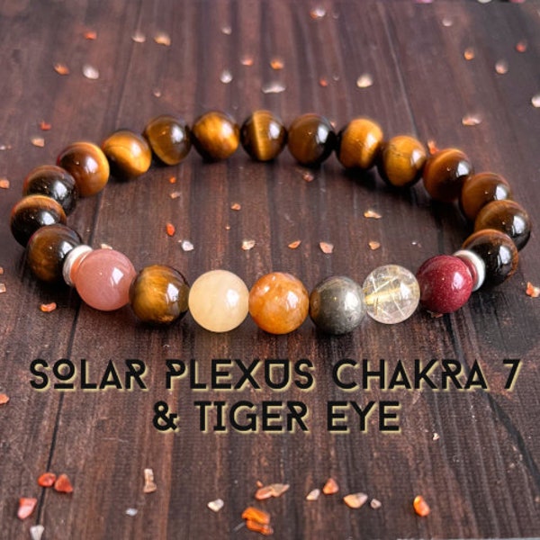 Solar Plexus Chakra 7 Wrist Mala with Tiger Eye//  Manipura Jewelry, Self-Esteem - Personal Power - Self Discipline - Motivation