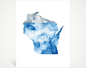 Wisconsin Girl Watercolor Art Print | Studio Carrie Wall Art | 8x10 | 5x7 | 8x8 | Gifts for her