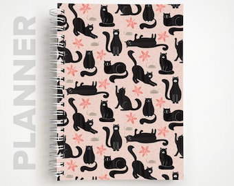 Undated Weekly Planner  |  Black Cats Notebook Planner  |  Gifts for Her