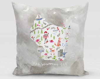 Wisconsin Collage Square Pillow | Wisconsin Home Decor | Housewarming Gift