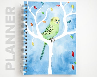 Undated Weekly Planner  |  Green Parakeet Notebook Planner  |  Gifts for Bird Lovers