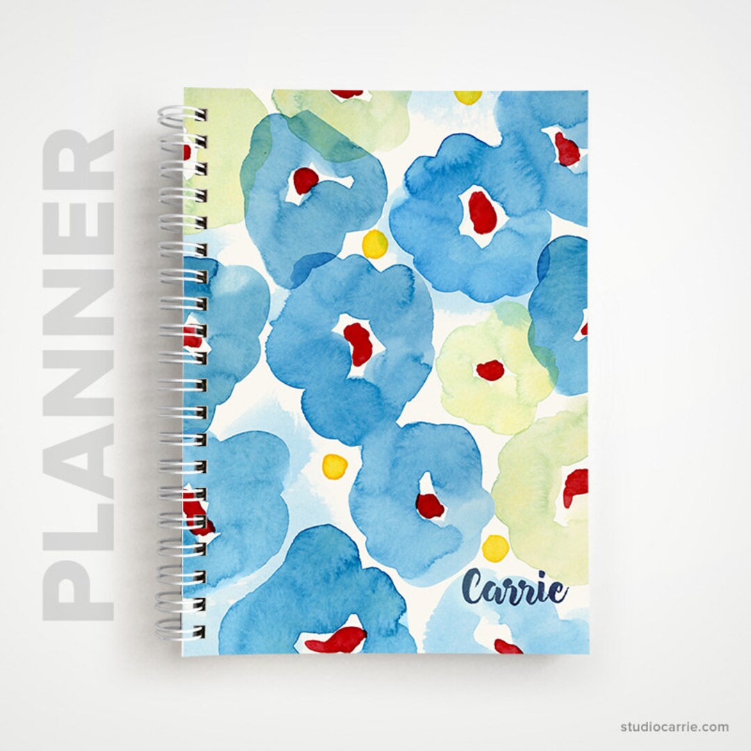 Planner Blue Notebook Personalized Undated Weekly Planner | Blue Floral Notebook Planner ...