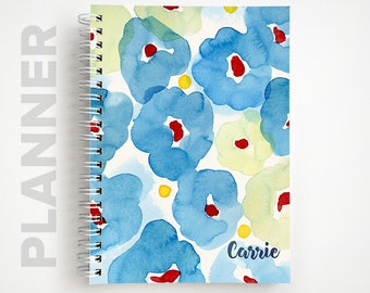 Personalized Undated Weekly Planner  |  Blue Floral Notebook Planner  |  Gifts for Her