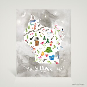 Personalized Wisconsin Camping Watercolor Art Print | 8x10 | 5x7 | Wisconsin Housewarming Gift