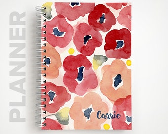 Personalized Undated Weekly Planner  |  Red Floral Notebook Planner  |  Gifts for Her