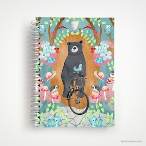 Bear Spiral Notebook Woodland Animals Spiral Notebook With Watercolor Art Cover image 1