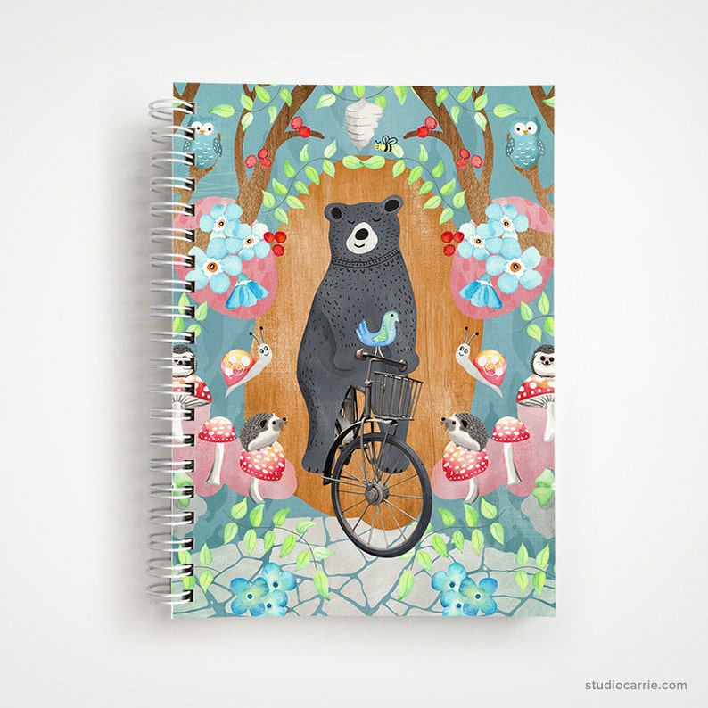 Bear Spiral Notebook Woodland Animals Spiral Notebook With Watercolor Art Cover image 1