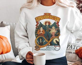 Sanderson Sister Concert Poster White Crew Neck Sweatshirt // Halloween Unisex Sweatshirt // Halloween Shirt