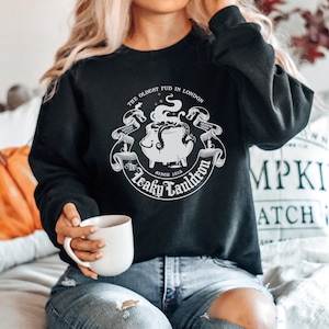 Leaky Cauldron Black Crew Neck Sweatshirt // Halloween Wizard Unisex Sweatshirt