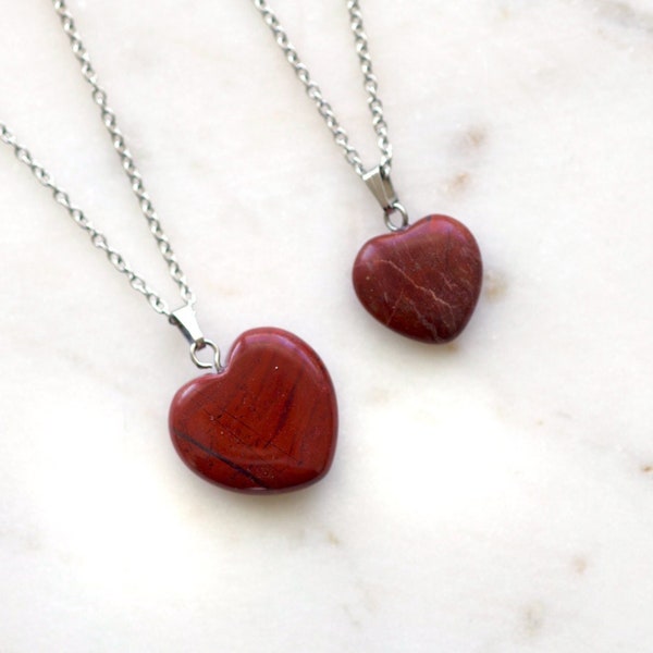 Red Jasper Heart Necklace, Heart Natural Jasper, Heart necklace, Gemstone Necklace, Jasper jewelry, hypoallergenic necklace, Root Chakra