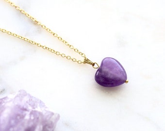 Collier Améthyste, Collier Coeur, pendentif en coeur, Collier or, bijoux améthyste, cadeau femme, petite pierre, collier pierre naturelle