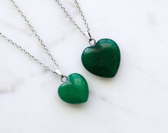 Collier Coeur Jade vert, Collier pendentif coeur, bijoux coeur, collier acier inoxydable, collier long, pierre de jade, cadeau maman