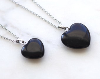 Collier Obsidienne noire, Collier coeur, pendentif en coeur, bijoux coeur, bijoux Obsidienne noire, cadeau pour elle, Cadeau maman, Pierre