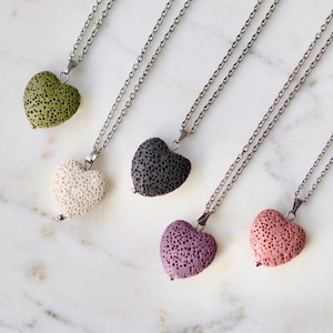 Heart Necklace, Natural Lava Volcanic Stone, Aromatherapy necklace, Stainless Steel Chain, Diffuser necklace, Pink Lava Stone, Nylon cord