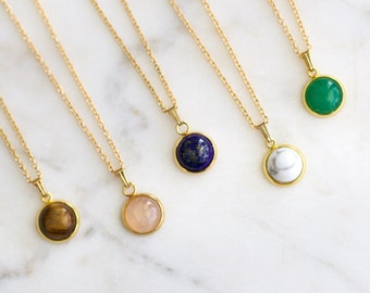 Gold gemstone necklace, mini gemstone necklace, stainless steel necklace, birthstone, gold jewelry, crystal necklace, gift for her, layering