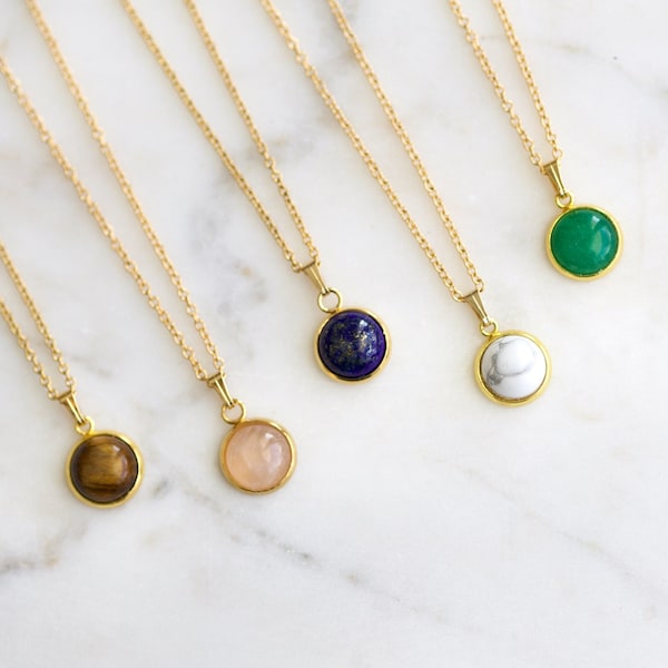 Gold gemstone necklace, mini gemstone necklace, stainless steel necklace, birthstone, gold jewelry, crystal necklace, gift for her, layering