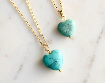 Collier Turquoise, Collier coeur pierre, pendentif en coeur, Collier or, bijoux Turquoise, coeur Turquoise, cadeau noel, pierre de naissance