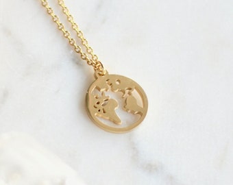 Gouden wereldketting, aardeketting, planeet aardeketting, delicate ketting, reissieraden, cadeau voor reizigers, wereldbol, gouden sieraden