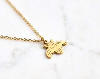 Gold Bee Necklace, gold necklace, minimalist necklace, Bee necklace, gift for her, bee gift, bee jewelry, gold stainless steel, gift for her