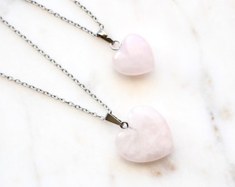 Rose Quartz Heart Necklace, Crystal Necklace, Heart necklace, Rose quartz jewelry, Rose quartz gift, valentines day gift, gift wife, healing