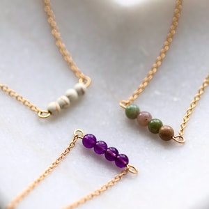Small stones gold necklace, birthstone necklace, gold stainless steel, gemstone pendant, delicate necklace, gift for her, minimalist crystal