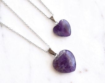 Heart Amethyst Necklace, Crystal Necklace, Amethyst pendant, heart necklace, stainless steel, amethyst jewelry, healing necklace, gift mom