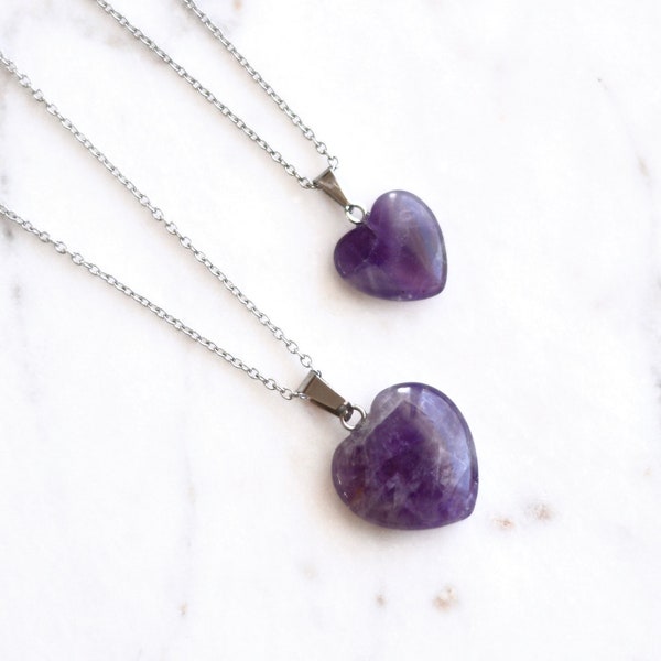 Heart Amethyst Necklace, Crystal Necklace, Amethyst pendant, heart necklace, stainless steel, amethyst jewelry, healing necklace, gift mom