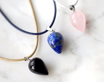 Collier Pierre Goutte, Collier pointe, Collier Pierre naturelle, Pierre de naissance, Collier Quartz rose, Collier Lapis lazuli, Pendule