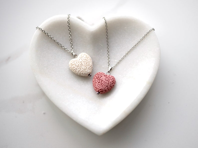 Heart Necklace, Natural Lava Volcanic Stone, Aromatherapy necklace, Stainless Steel Chain, Diffuser necklace, Pink Lava Stone, Nylon cord image 5