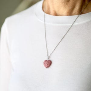 Heart Necklace, Natural Lava Volcanic Stone, Aromatherapy necklace, Stainless Steel Chain, Diffuser necklace, Pink Lava Stone, Nylon cord image 2