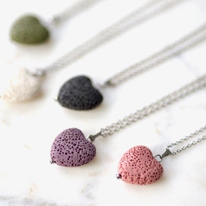 Heart Necklace, Natural Lava Volcanic Stone, Aromatherapy necklace, Stainless Steel Chain, Diffuser necklace, Pink Lava Stone, Nylon cord image 3