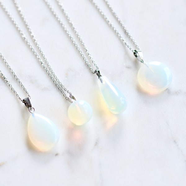 Delicate Opalite necklace, pendant necklace, stainless steel necklace, opalite jewelry, drop pendant, Opalite Drop Necklace, Opalite stone