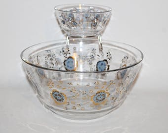 Vintage Mcm Indiana Clear Glass Chip And Dip Salad Bowl Set Etsy