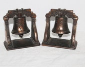 Vintage Bookends Pair Liberty Bell Cast Iron Bronze Copper Finish Bookends Very Heavy