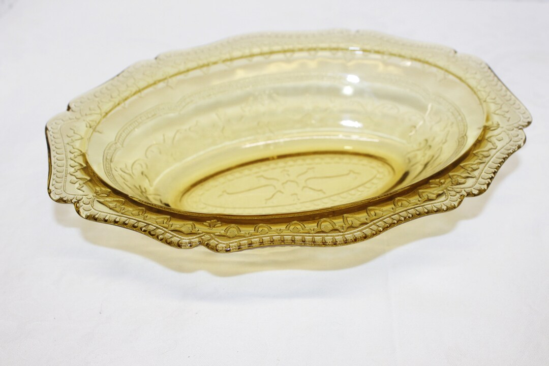 Vintage Depression Glass Serving Bowl in Yellow Amber Federal Etsy