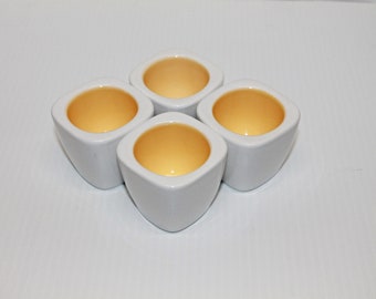 Ceramic Egg Cups, Set of 4, White and Yellow  2 Tone, Everyday Use, Excellent Condition
