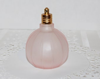 Vintage Pink Frosted Glass Perfume Bottle Atomizer Ribbed Glass Nice Size (no Bulb)