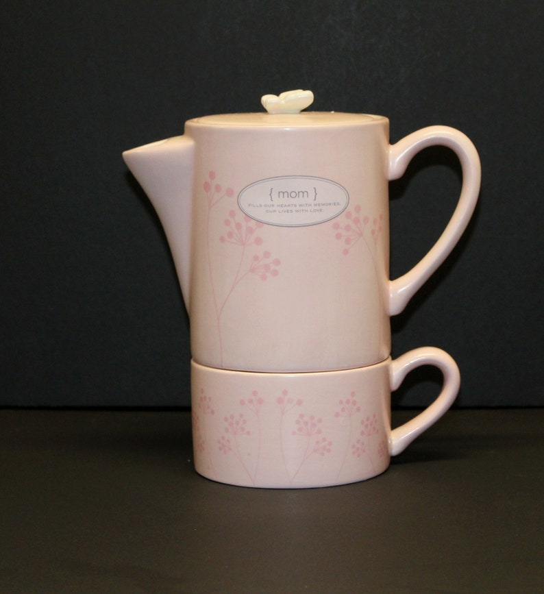 Vintage Stacking Ceramic Coffee Pot and Cup Pink Set for Mom Etsy