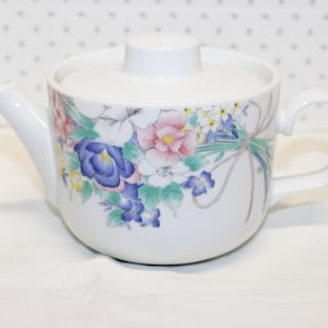 Vintage Porcelain Teapot for One, Large Florals of Pinks, Purples, Yellows & Green Holds Approx 9 oz of Liquid, Very Pretty