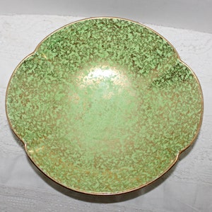 Royal Winton Pedestal Serving Bowl Green Gold Floral Chintz Pattern Covers the Complete Bowl Inside & Out