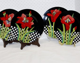 Vintage Fitz & Floyd Jardin Rouge Side Plates, Floral Porcelain Set